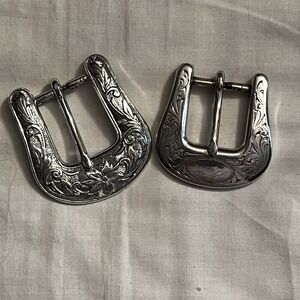 2 Silver Tone Beautiful Western Style Belt Buckles (2 inches $ & 2 1/4 inches)
